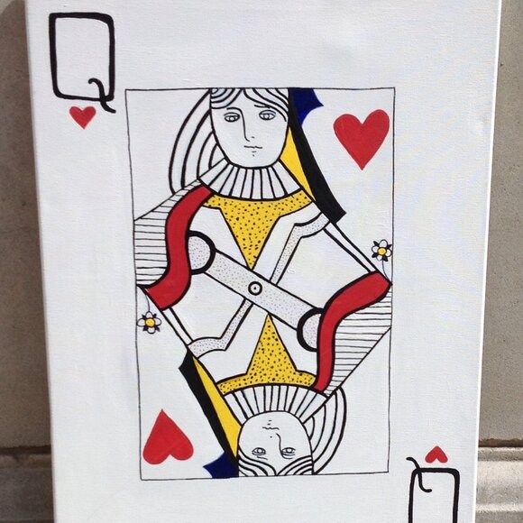 Unframed Original Art on Canvas "Queen of Hearts" 18" x 24" - Picture 1 of 13